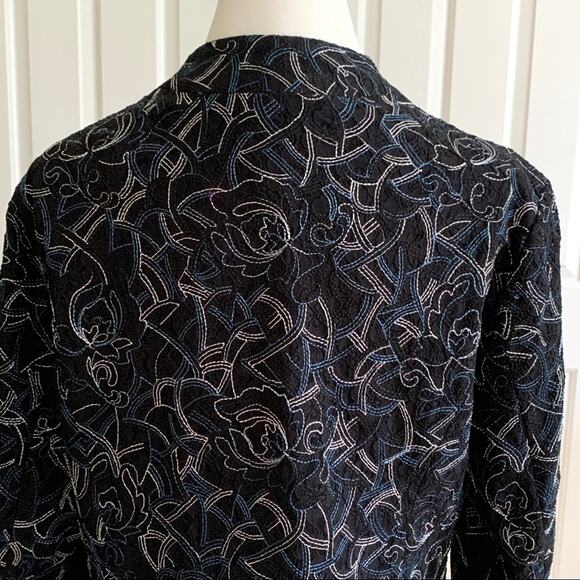 Chico’s Jacket Black Embroidered 3/4 Sleeve Open Front Jacket Blazer Size Medium - Picture 6 of 11